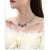 Pendant Necklaces Eetit Elegant Imitation Pearls Bead Layered Stacked Glass Zircon Square Chain Delicate Necklace Zinc Alloy Trendy Jewelry