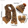 Scarves Hats Scarves Sets Elegant Leopard Printed Scarf Hat And Gs Sets Women's Furry Hat Knitting Scarves Mittens Set Autumn Winter Warm Beanie HatL231113