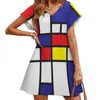 Lässige Kleider Mondrian Studie I Abendgesellschaft Midi Sexy Kleid Weiblich Süß One Piece Koreanisch Schwarz Weiß Rot Blau Gelb