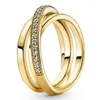Rings de cluster autênticos 925 prata esterlina cintilação crossover rosa crossover triplo com anel de cristal para mulheres jóias de moda de festa de casamento