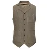 Gilet da uomo Gilet invernale in tweed Abito vintage formale a spina di pesce con bottoni Tasche Gilet da lavoro Colletto con risvolto