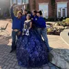 Navy Blue Quinceanera Dresses For Sweet 16 Princess Gown Applique Beading Sequined Birthday Party Prom Dresses Vestido De 15 Anos