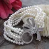 Bangle Beautiful Micro Inlay Zircon Clasp Natural 6strands White Freshwater Pearl Bracelet Gift Box Packing