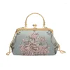 Evening Bags Vintage Chinese Style Clutch Handbag For Women Embroidered Floral Bag Fashion Metal Chain Crossbody Shoulder Soft Purse