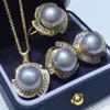 Set di orecchini e collana di perle d'acqua dolce da 9-10 mm, grigio moda, 3 pezzi/set Semplice tutto abbinato