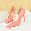 Dress Shoes Luxury Retro High Heels Patent Leather Stone Grain Thin Heels Shallow Cut Side Open Square Toe Single Shoes Banquet Women Shoes 231113