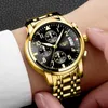 Armbandsur Lige Watches For Men Golden Luxury Original Classic Quartz Clock Analog Chronograph Sports Waterproof Steel Band Arvurklocka