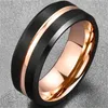 Wedding Rings Fashion Rose Gold Color Stainless Steel For Men Black Brushed Beveled Edge Engagement Band Jewelry