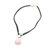 Tour de cou mode rangée bouton noir PU cuir collier bijoux naturel grosse pierre rose pendentif colliers pour femmes pendentifs Bijoutiere