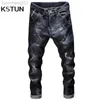 Men's Jeans KN Ripped Jeans Men Dark Blue Stretch Slim Fit Distressed Streetwear Denim Pants Casual Retro Biker Jeans Man Trousers Hiphop W0413