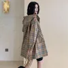 Autumn New Women's Medium Long Trench Coat Fashion Desinger Checkered Coat Light Hooded Double Liner Jacket Outwear