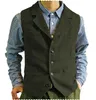 Heren Vesten Mannen Pak Bruin Klassieke Steampunk Wol Tweed Notch Revers Vest Dik Voor Bruiloft Bruidegom Banket Vest