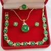 Colar brincos conjunto de contas de pedra verde jóias círculo redondo pingente de cristal pulseira anel conjuntos para mulheres noiva festa de casamento