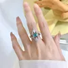 Bagues de cluster SpringLady 18K Or Blanc 6 6MM Saphir Facettes Gemstone Bague Anniversaire Cadeau 925 Sterling Argent Luxe Fine Bijoux