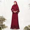 Этническая одежда, длинный рукав, Абая, круглый воротник, молния спереди, мусульманское тканевое платье с поясом, кружевное платье с вышивкой, кебайя, простой халат, элегантный исламский кафтан