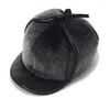 Berets Autumn Winter Baseball Cap Men Faux Hat Solid Flat Top Fitted Caps For Thick Warm Earflap Dad