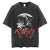 Men's T-Shirts Anime Berserk Printed Tshirt Black 100% Cotton Tshirts Guts Washed Retro T-Shirt Y2k Short-Sleeved Shirts Summer Streetwear Tops 230413