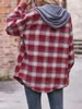 Women's Wool Blends Women's Plaid Print Hood Coat Long Sleeve Lapel Casual Flannel Shacket Jacket Button Closure Outerwear 231102