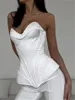 Camisoles Tanks Zenaide Sexy Satin Corset Top Vintage Off Shoulder Bustier Summer Summer White Backless Tube Tank Tops Y2K Party Women 230412