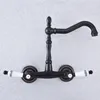 Kitchen Faucets Wet Bar Bathroom Vessel Sink Faucet Black Oil Rubbed Brass Wall Mounted Swivel Spout Mixer Tap Dual Ceramic Lever Msf748