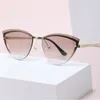 Sunglasses Curved Frame Glasses Trimmed Solid Color Women's Metal UV Sun Street Joker Plain