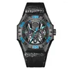 Polshorloges Reef Tiger/RT Men Limited Automatic Mechanical Watch All Black Blue Skeleton Waterproof 200m Dive Watches Relogio Masculino