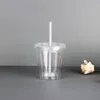 Tumblers 1 pcs 350/450/650ml Double-walledIce Plasticiced Tumbler Bebida Fria Caneca de Viagem Suco de Café Copo de Chá com Palha Reutilizável Smoothie