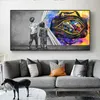 Canvas Painting Graffiti Dollars Behind The Curtain Art Bull Money Posters Prints Wall Art Picture for Living Room Decor Cuadros NO FRAME