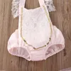 Ensembles de vêtements 0-24mois bébé filles été 2pcs ensemble licou paillettes dentelle dos creux barboteuse arc solide rose maille tutu jupe infantile