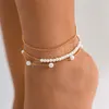 Bohemian Imitation Pearl Chain Chevaute pour femmes Summer Beach Vintage Barefoot Bracelet Ankle Foot Jewelry Accessoires