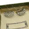 Chic Designer Silver Stud Earrings Letter Diamond Hoop Earrings Crystal Dangler Eardrops With Box