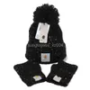 Carharttlys hatデザイナーオリジナルの品質秋と冬のウールボールニット帽子フィンガーレスグローブ2PC