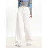 Jeans pour femmes WCFCX STUDIO Droite Femme Large Blanc Pantalon en denim ample Streetwear Pantalon décontracté Hip Hop Bagy