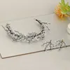 Haarspeldjes Mode Zwarte Tiara Hoofdbanden Kristallen Haarband Met Oorbellen Bladeren Bruiloft Accessoires Handgemaakte Vrouwen Sieraden