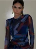 Dwuczęściowa sukienka Traf 2023 Kobieta 2 sztuki zestawy mody Tiul Printed Bluzka Slim Tops High talia ALINE DŁUGO SPRITTA AUTN