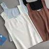 Camisoles Tanks High Quality Chic Basic U-hals Summer White Knit Women Tank Top Sexig ärmlös T-shirt Vintage Top Casual Crop Top T-shirt 230413