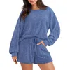 Women's Tracksuits Women Crewneck Shirts & Shorts Set Casual Loose Drawstring Suit Cozy Lounge Tops Pajama Sets Loungewear