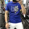 Herren-T-Shirts Designer European Station Summer New Herren Kurzarm-T-Shirt aus merzerisierter Baumwolle Koreanische Version Trend Heavy Industry Tiger Print T-Shirt