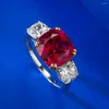 Cluster Ringen Winkel 925 Sterling Zilver 9 MM Ruby High Carbon Diamond Edelsteen Ring Voor Vrouwen Bruiloft Verloving Sieraden Groothandel