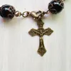 Bettelarmbänder, schwarze Glasperlen, katholisches Armband für Kreuzanhänger, religiöser Jude