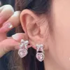 Stud Earrings Korean Exaggerated Pink White Crystal Love For Women Fashion Bowknot Piercing Y2K Jewelry Boucle Oreille Femme