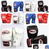 Equipo de protección 10 12 14 Oz Guantes de boxeo Pu Cuero Muay Thai Guantes De Boxeo Fight Mma Sandbag Guante de entrenamiento para hombres Mujeres Niños DH1QG