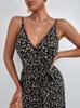 Casual Dresses Women Floral Print Long Dress Summer Sexig Backless Bandage Slit Beach Sundresses Female Elegant V Neck Sleeveless Dress Vestidos 230413