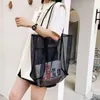 Bolsas de compras 2023 Travel Trendy Bag Bag Women Mesh Hollow Out Transparent Beach Bolsa de grande capacidade ombro de tela