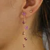 Boucles d'oreilles pendantes en forme de cœur, couleur or Rose, breloques multi-pièces, longue chaîne pendante à pampilles