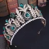 Haarspeldjes Barok Vintage Kristal Blad Bruids Tiara's Grote Kronen Vrouwen Strass Optocht Diadeem Bruiloft Accessoires Afrikaanse Sieraden