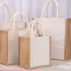 Bolsas de compras 63HC Bolsa de yute de arpillera en blanco con asas Regalo de dama de honor de boda Bordado Artesanía de bricolaje