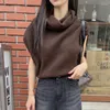 Kvinnors tröjor Superaen Korean Chic Autumn Vintage High Neck Pit Strip Loose Casual ärmlös stickad tröja Vest Women