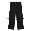 Men's Pants Side Pocket With Leg Band Cargo Casual Men Women Straight Style Trousers Black Green