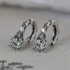 Hoop Earrings Real S925 Pure Silver Jewelry Retro Fashion Woman Simple Art Tiger Head Men's